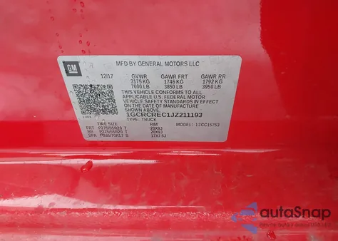 2018 Chevrolet Silverado 1500 1Lt from USA, damaged, VIN 1GCRCREC1JZ211193